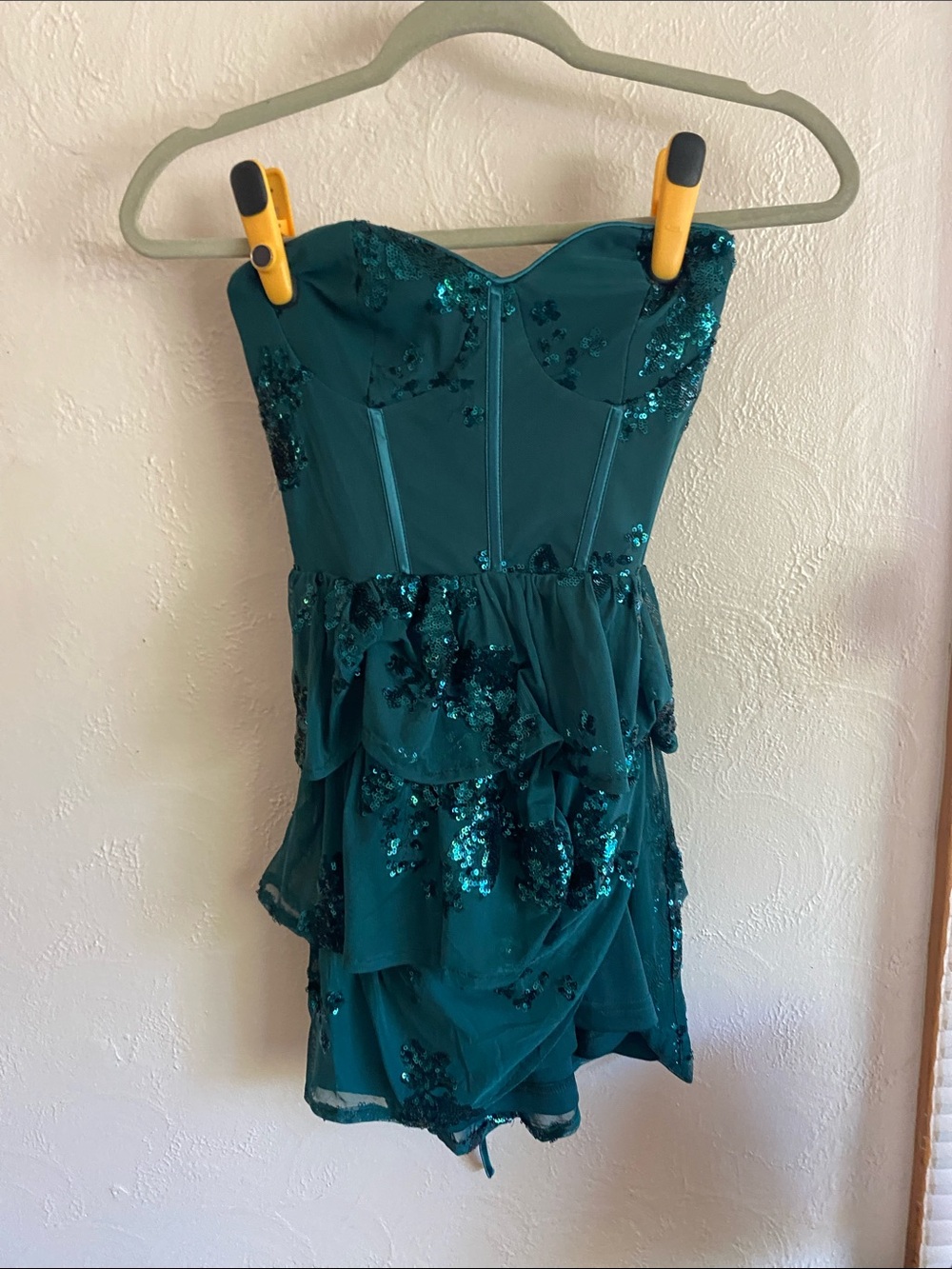 Lulu's Teal Sequin Strapless Ruffled Cocktail Dress